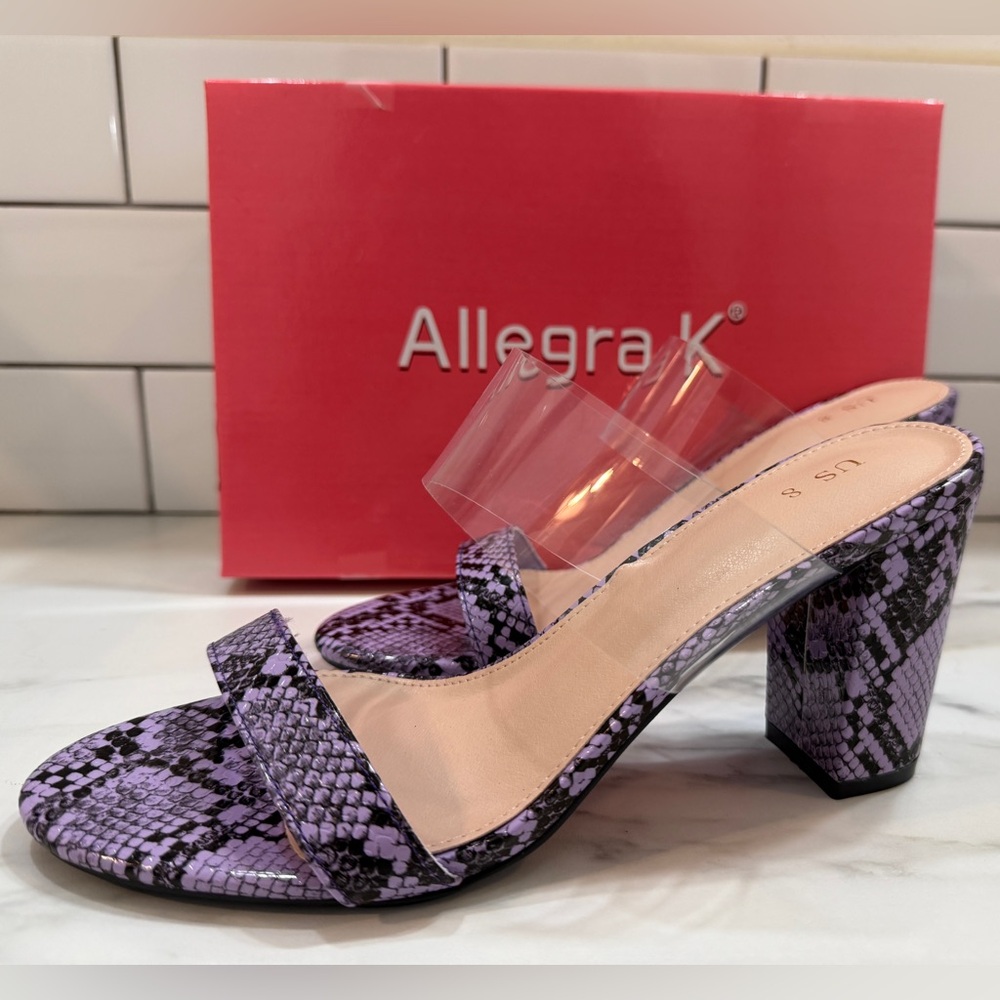 Allegra K Purple Snake Print Block Heels size 8